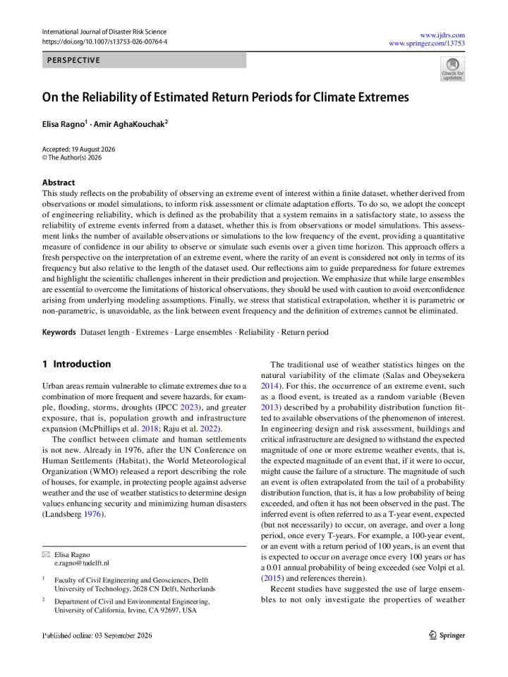 On the reliability of estimated return periods for climate extremes thumbnail
