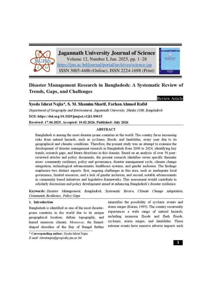 Disaster Management Research in Bangladesh: A Systematic Review of Trends, Gaps, and Challenges thumbnail