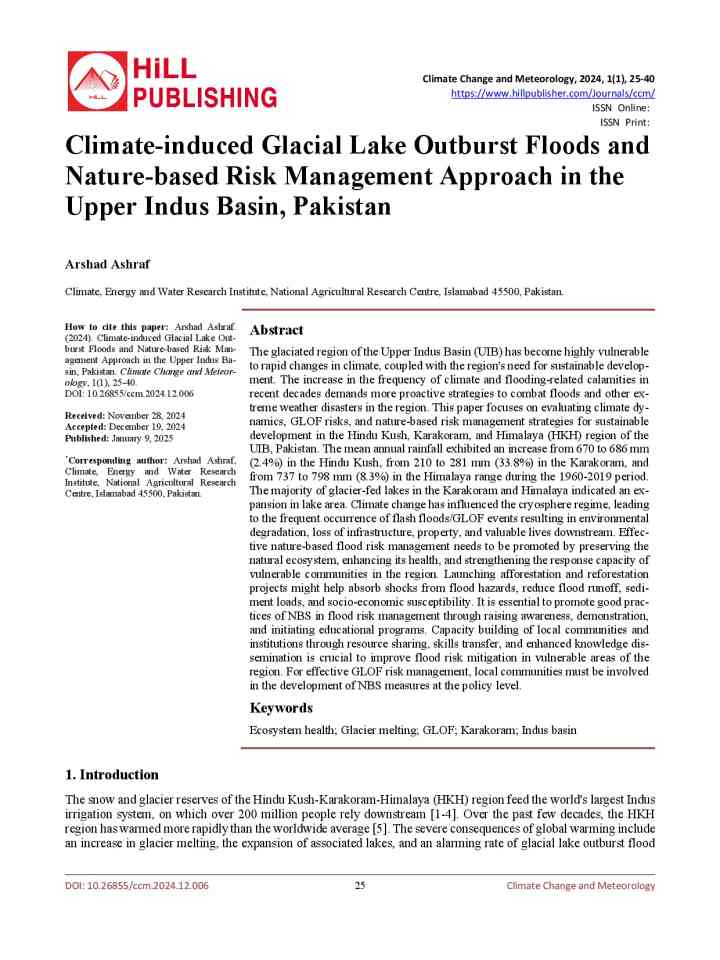 Climate-induced glacial lake outburst floods and nature-based risk management approach in the Upper Indus Basin, Pakistan thumbnail