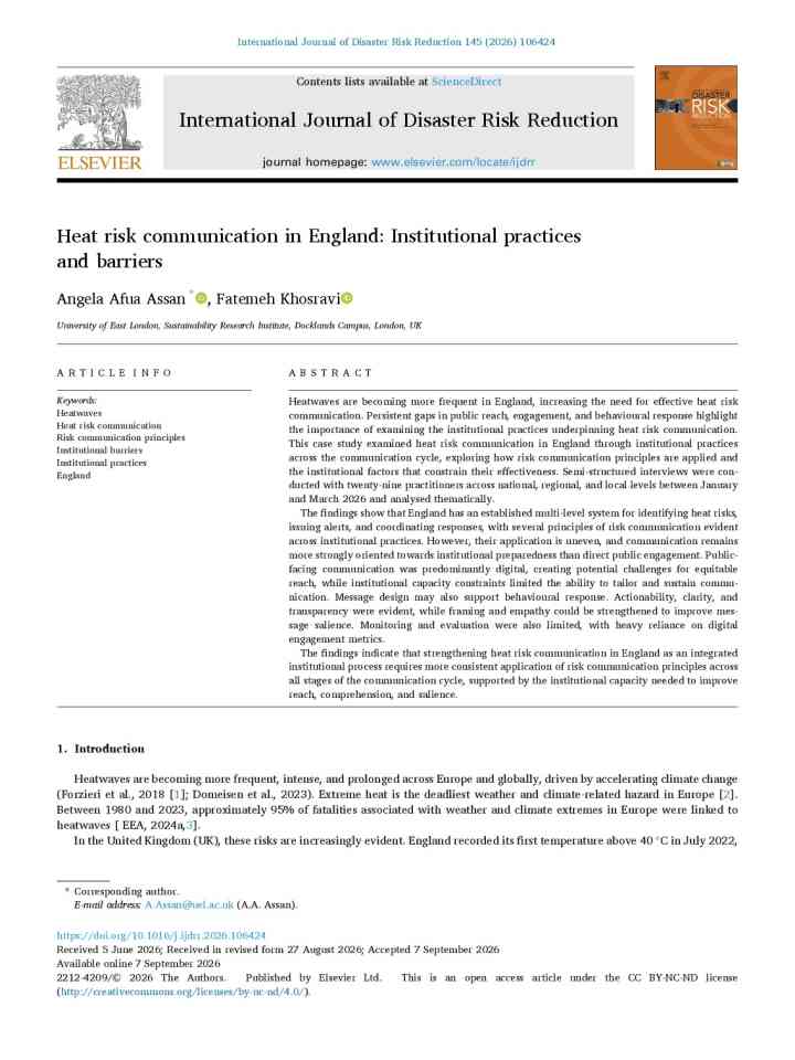 Heat risk communication in England: Institutional practices and barriers thumbnail