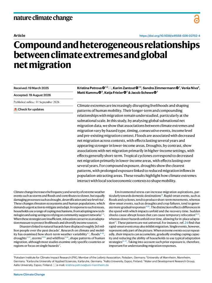 Compound and heterogeneous relationships between climate extremes and global net migration thumbnail