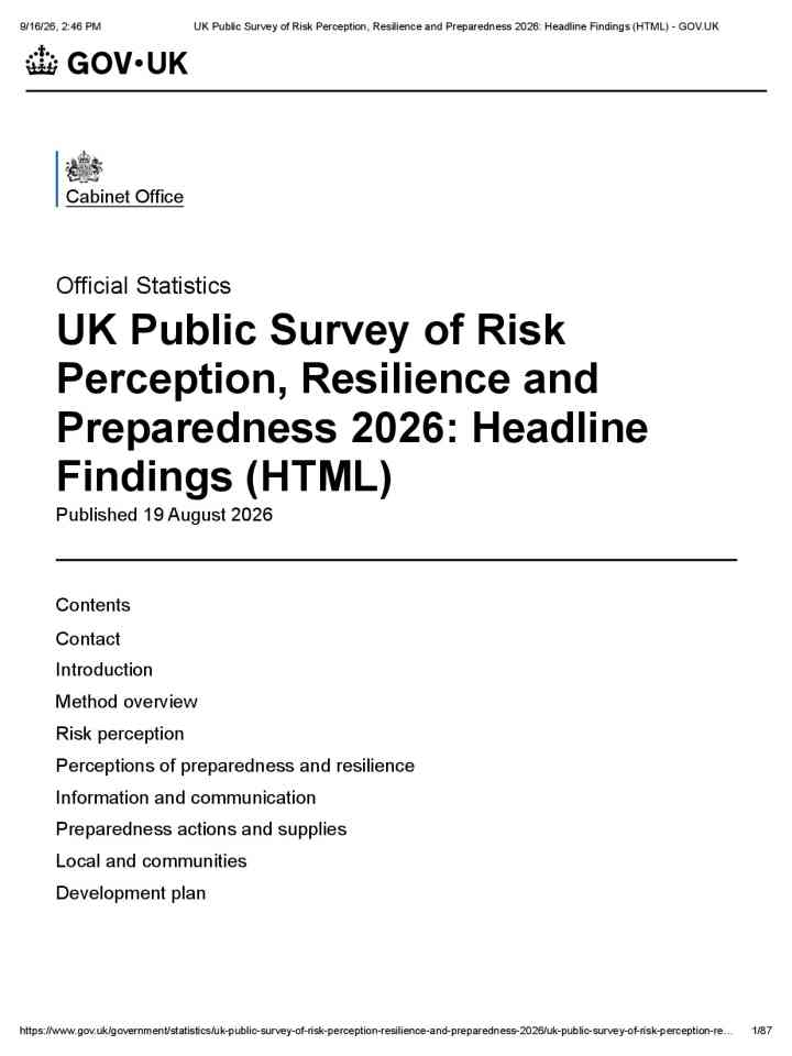 UK Public survey of risk perception, resilience and preparedness 2026: Headline findings  thumbnail