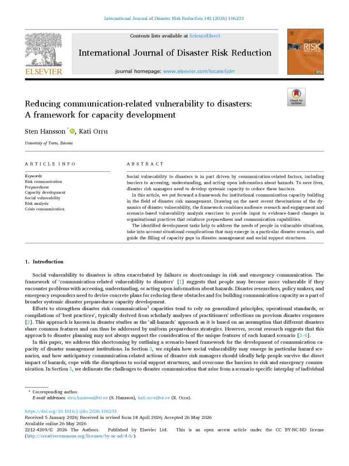 Reducing communication-related vulnerability to disasters: A framework for capacity development thumbnail