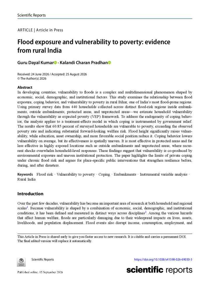 Flood exposure and vulnerability to poverty: evidence from rural India thumbnail