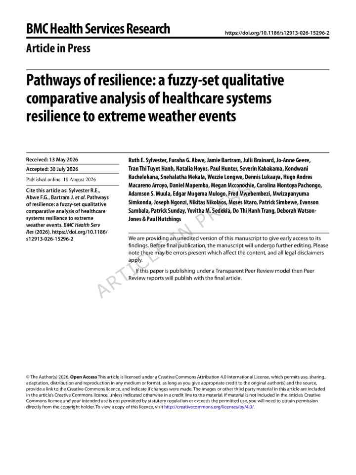 Pathways of resilience: A fuzzy-set qualitative comparative analysis of healthcare systems resilience to extreme weather events thumbnail