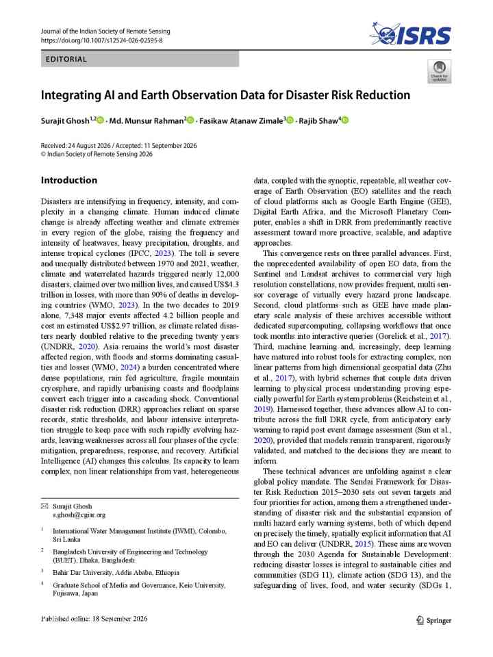 Integrating AI and earth observation data for disaster risk reduction thumbnail