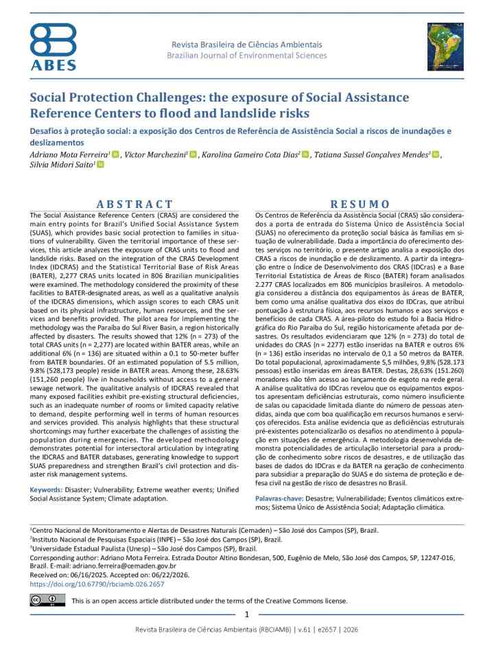  Social Protection Challenges: the exposure of Social Assistance Reference Centers to flood and landslide risks  thumbnail