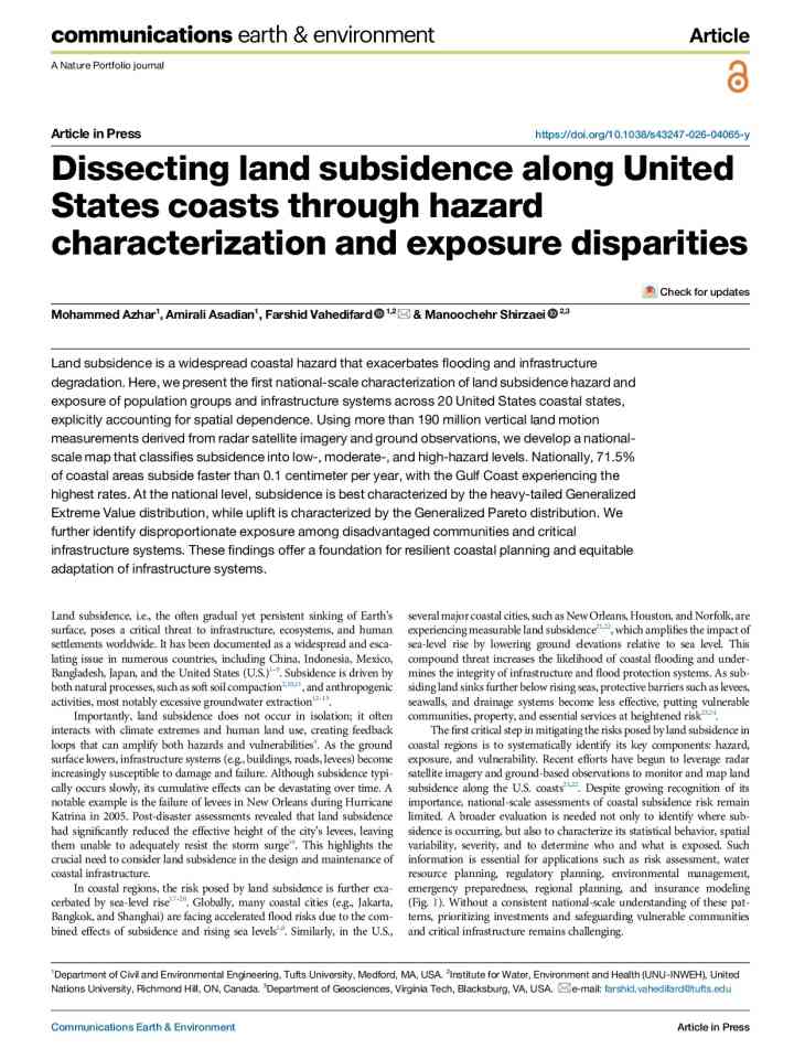 Dissecting land subsidence along United States coasts through hazard characterization and exposure disparities thumbnail