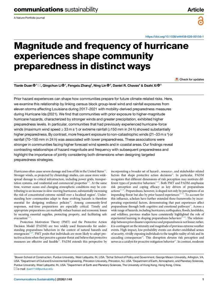 Magnitude and frequency of hurricane experiences shape community preparedness in distinct ways thumbnail