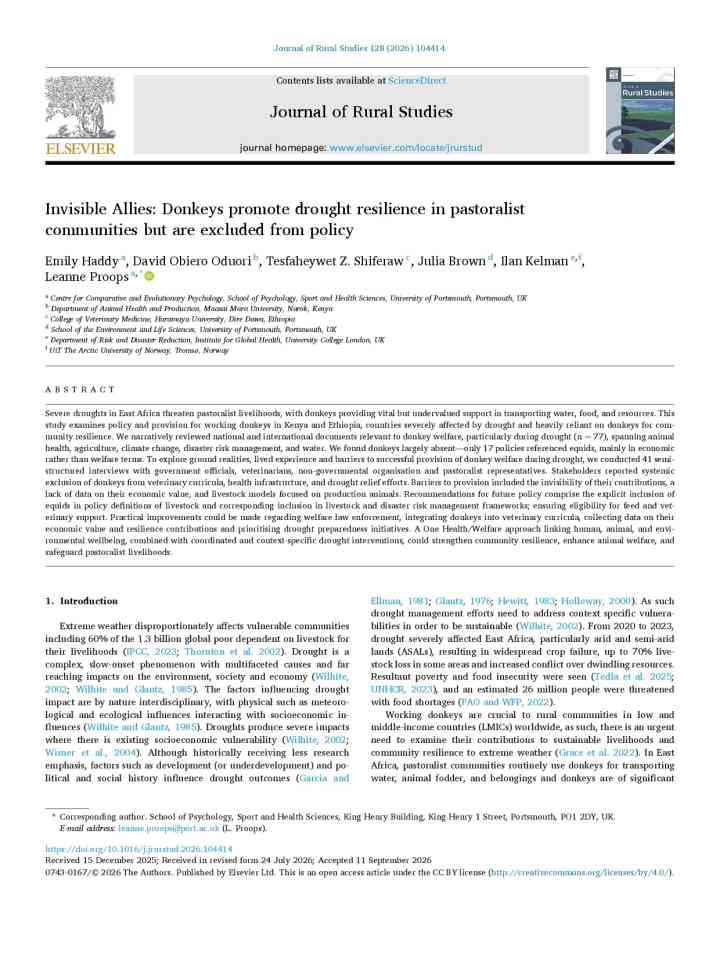 Invisible allies: Donkeys promote drought resilience in pastoralist communities but are excluded from policy thumbnail