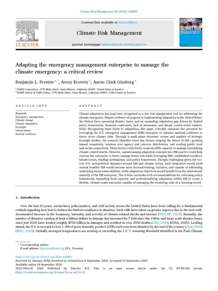 Adapting the emergency management enterprise to manage the climate emergency: a critical review thumbnail