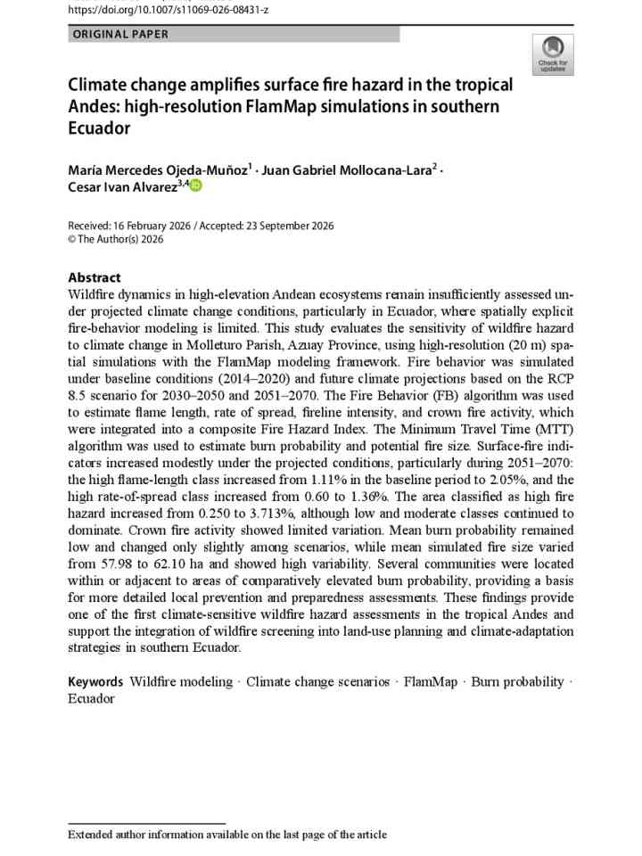 Climate change amplifies surface fire hazard in the tropical Andes: high-resolution FlamMap simulations in southern Ecuador thumbnail