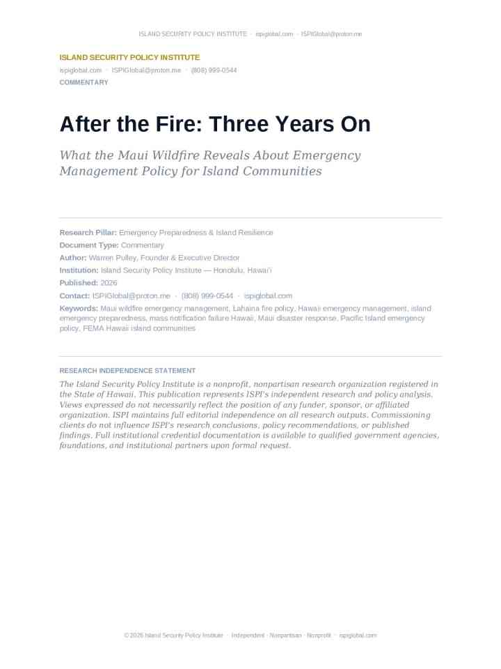 After the fire: Three years on — what the Maui wildfire reveals about emergency management policy for island communities thumbnail