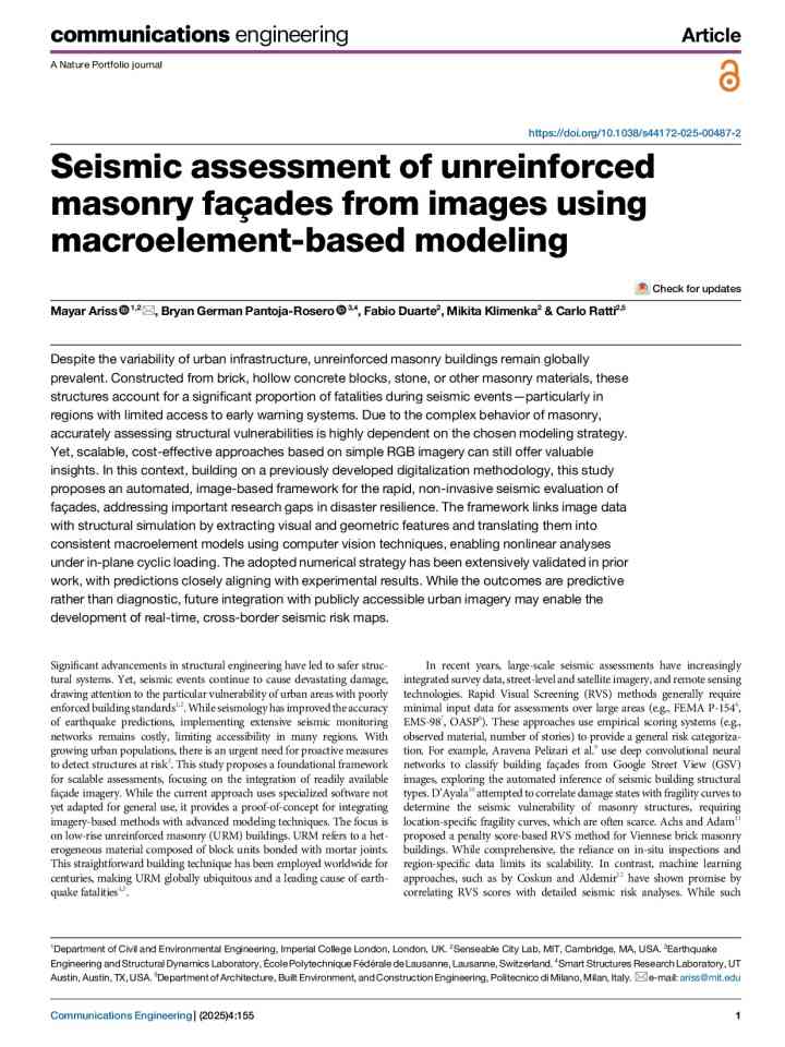 Seismic assessment of unreinforced masonry façades from images using macroelement-based modeling thumbnail
