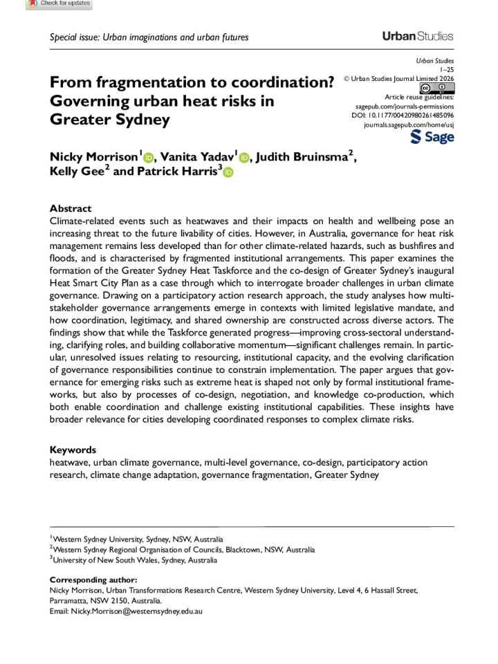  From fragmentation to coordination? Governing urban heat risks in Greater Sydney  thumbnail