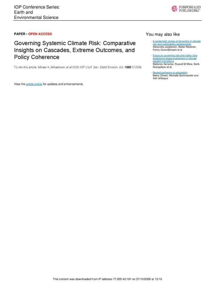 Governing systemic climate risk: Comparative insights on cascades, extreme outcomes, and policy coherence thumbnail