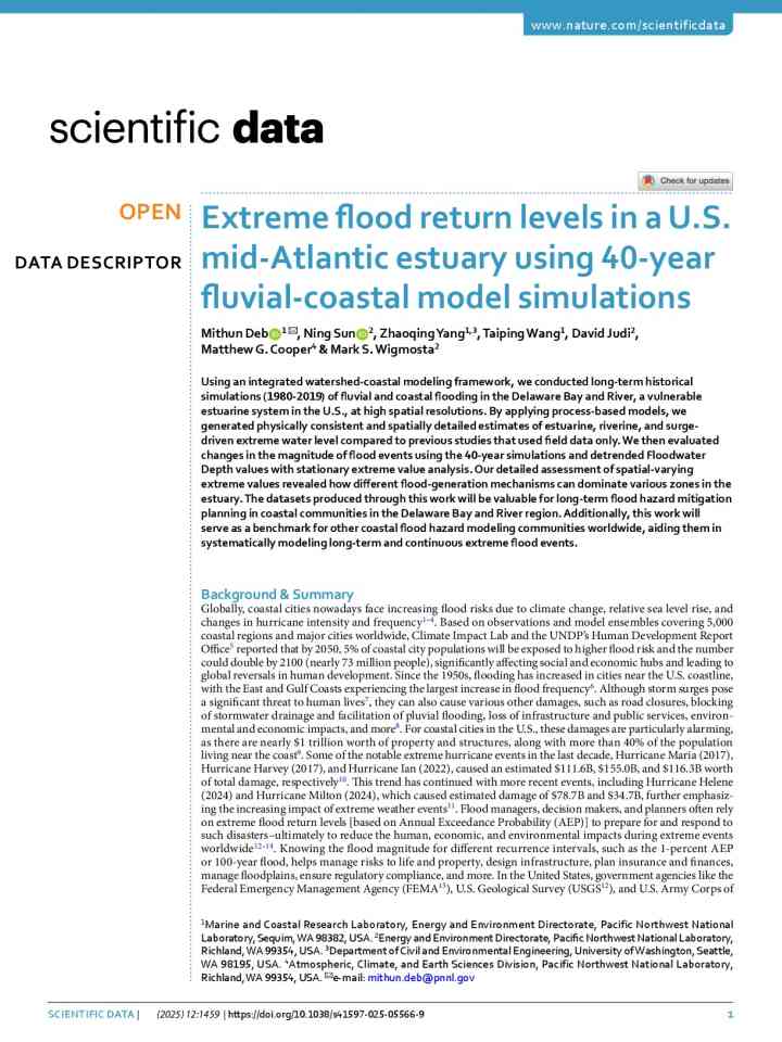 Extreme flood return levels in a U.S. mid-Atlantic estuary using 40-year fluvial-coastal model simulations thumbnail