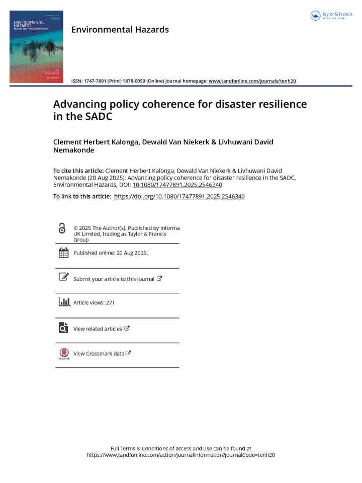 Advancing policy coherence for disaster resilience in the Southern African Development Community thumbnail