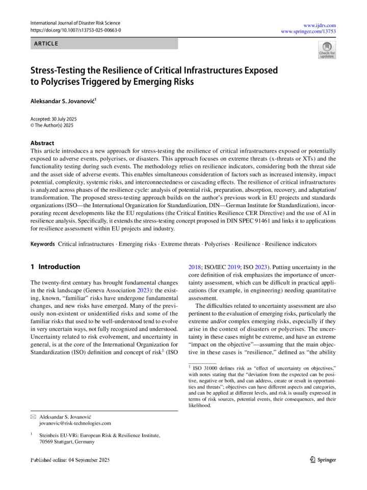 Stress-testing the resilience of critical infrastructures exposed to polycrises triggered by emerging risks thumbnail