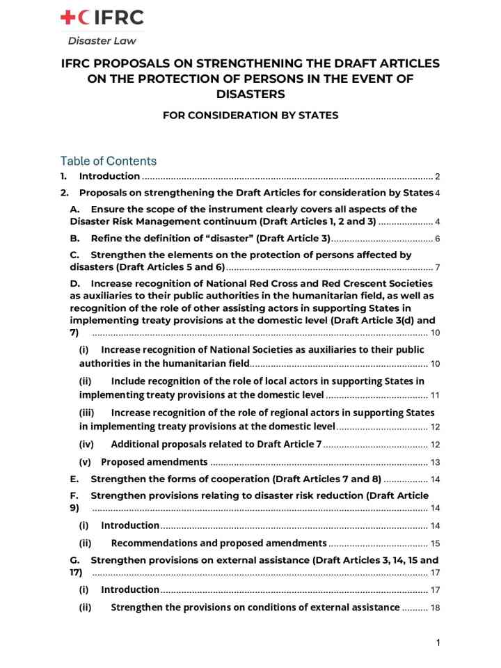 IFRC Proposals on strengthening the draft articles on the protection of persons in the event of disasters thumbnail