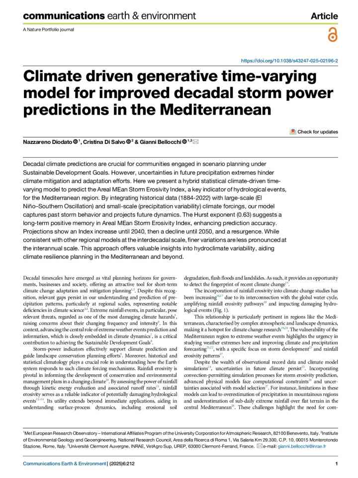 Climate driven generative time-varying model for improved decadal storm power predictions in the Mediterranean thumbnail