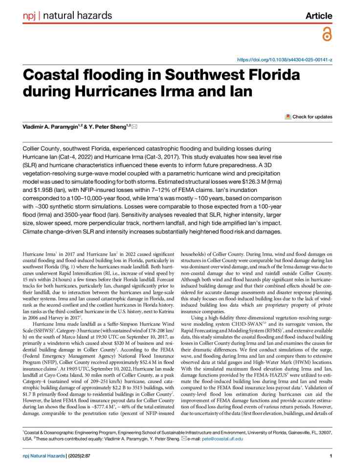Coastal flooding in Southwest Florida during Hurricanes Irma and Ian thumbnail