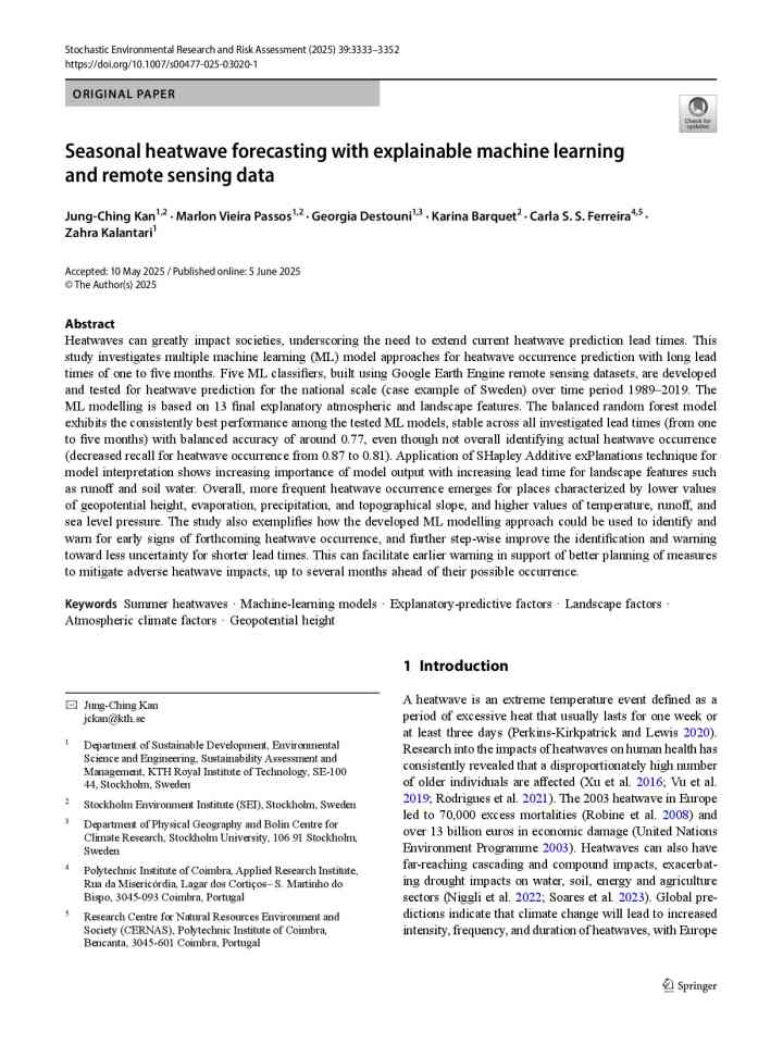 Seasonal heatwave forecasting with explainable machine learning and remote sensing data thumbnail