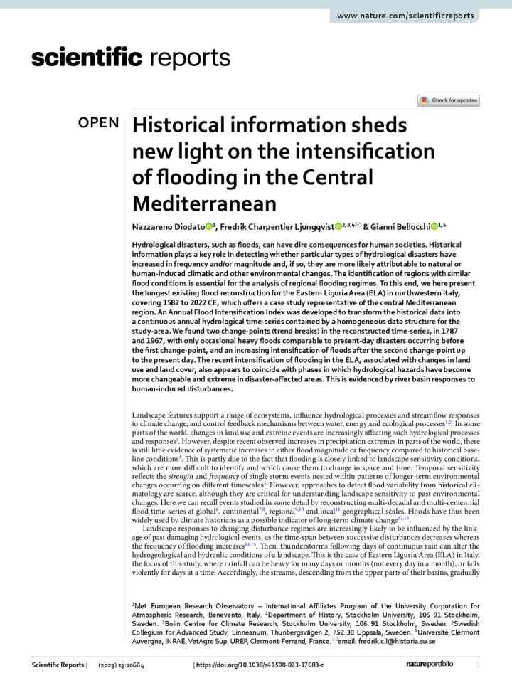 Historical information sheds new light on the intensification of flooding in the Central Mediterranean thumbnail