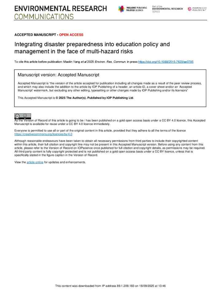 Integrating disaster preparedness into education policy and management in the face of multi-hazard risks thumbnail