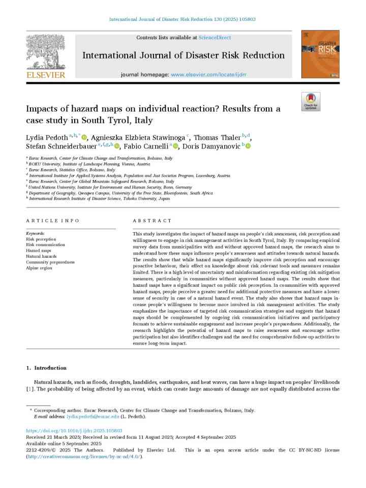 Impacts of hazard maps on individual reaction? Results from a case study in South Tyrol, Italy thumbnail