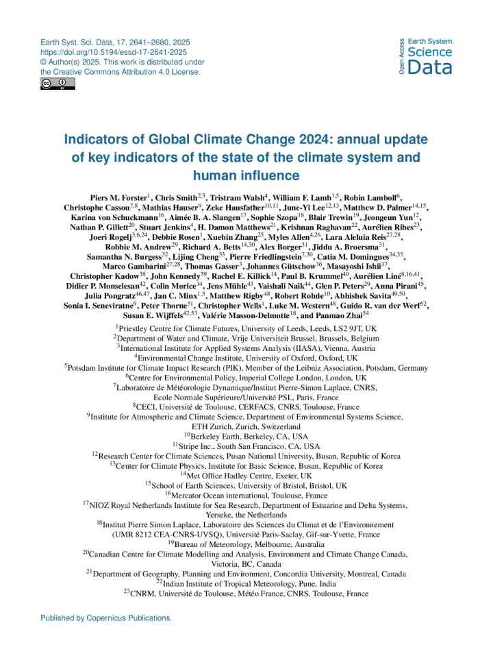 Indicators of global climate change 2024: annual update of key indicators of the state of the climate system and human influence thumbnail