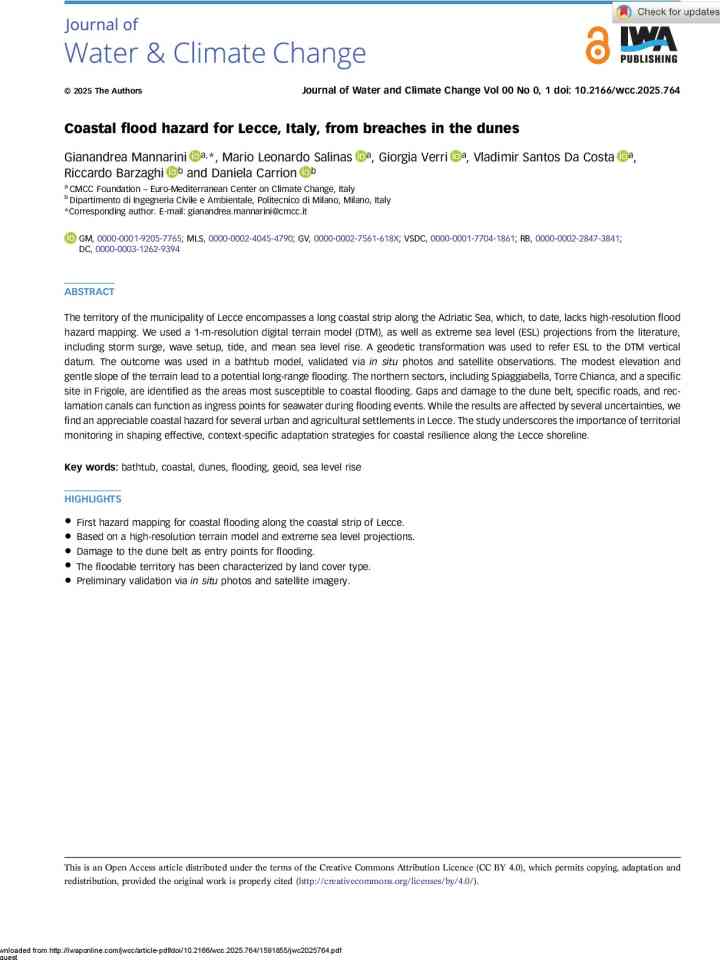 Coastal flood hazard for Lecce, Italy, from breaches in the dunes thumbnail