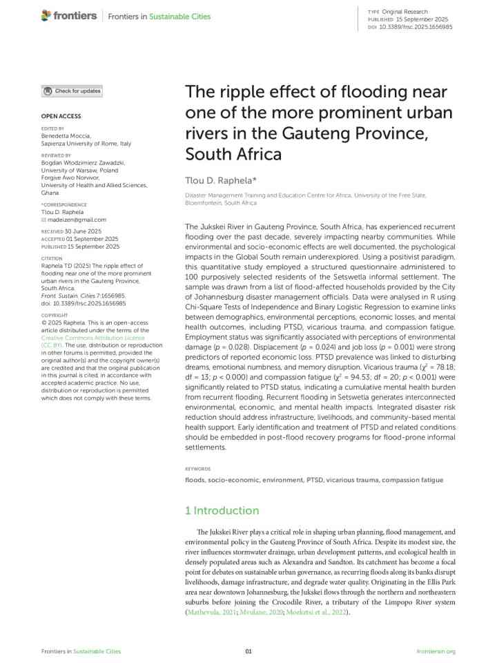 The ripple effect of flooding near one of the more prominent urban rivers in the Gauteng Province, South Africa thumbnail