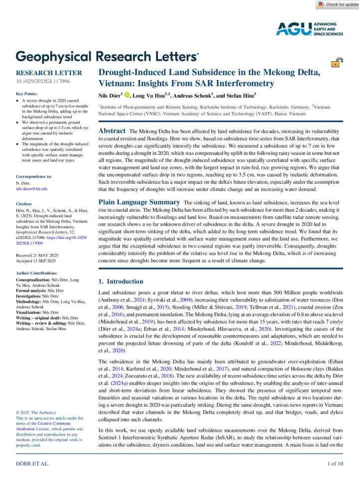 Drought-induced land subsidence in the Mekong Delta, Vietnam: Insights from SAR interferometry thumbnail