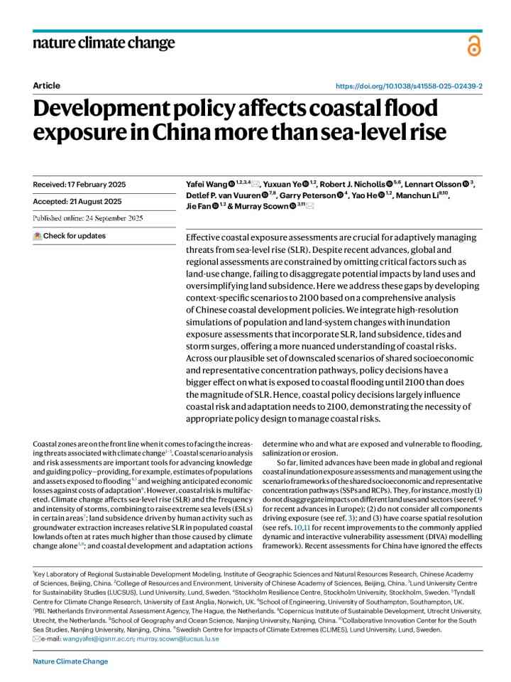 Development policy affects coastal flood exposure in China more than sea-level rise thumbnail