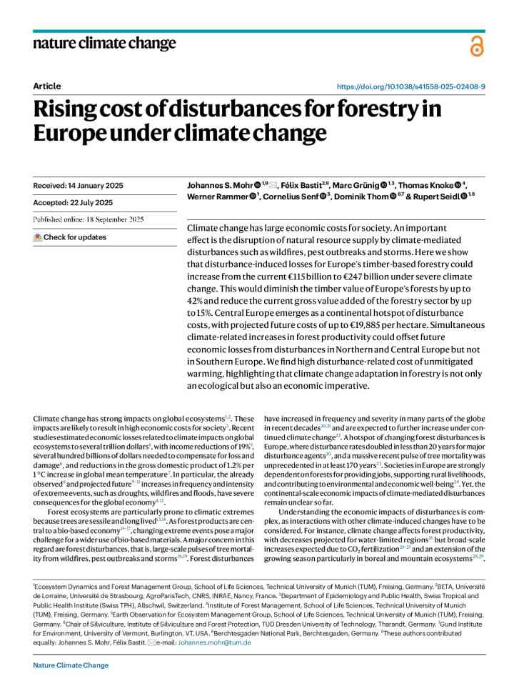 Rising cost of disturbances for forestry in Europe under climate change thumbnail