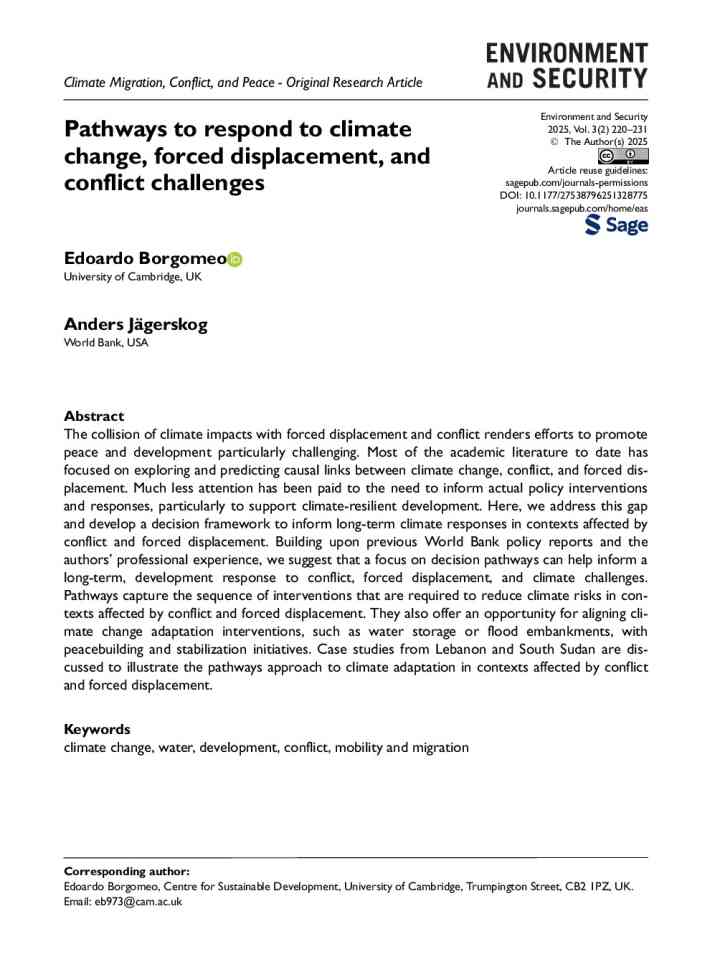 Pathways to respond to climate change, forced displacement, and conflict challenges thumbnail