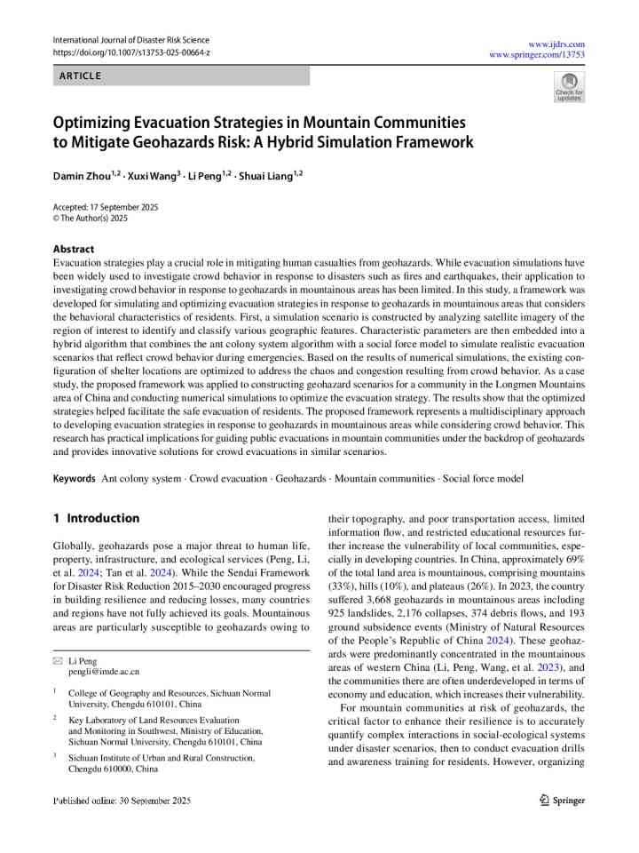 Optimizing evacuation strategies in mountain communities to mitigate geohazards risk: A hybrid simulation framework thumbnail