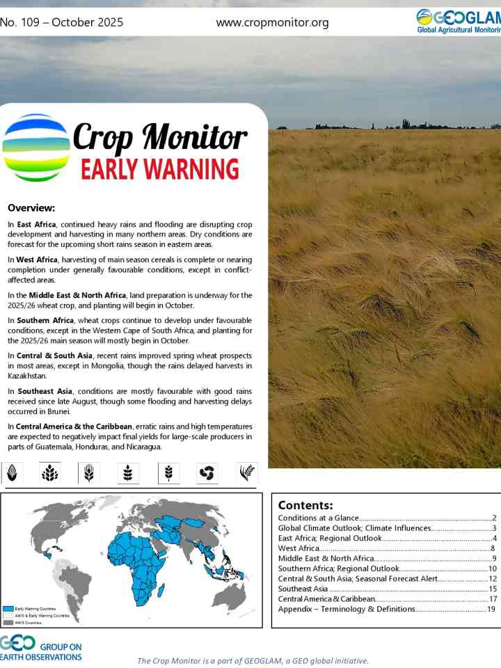 GEOGLAM Crop Monitor for Early Warning report: October 2025 thumbnail