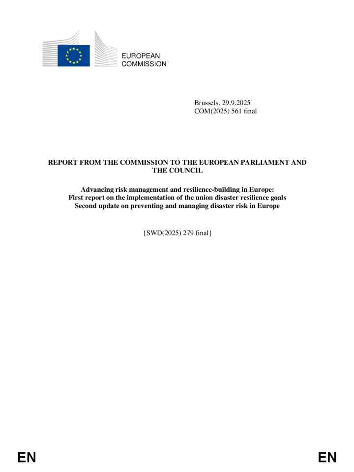 Advancing risk management and resilience-building in Europe: First report on the implementation of the union disaster resilience goals: Second update on preventing and managing disaster risk in Europe  thumbnail