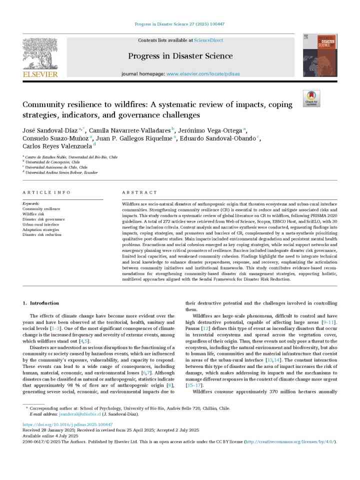 Community resilience to wildfires: A systematic review of impacts, coping strategies, indicators, and governance challenges thumbnail