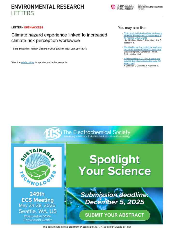 Climate hazard experience linked to increased climate risk perception worldwide thumbnail
