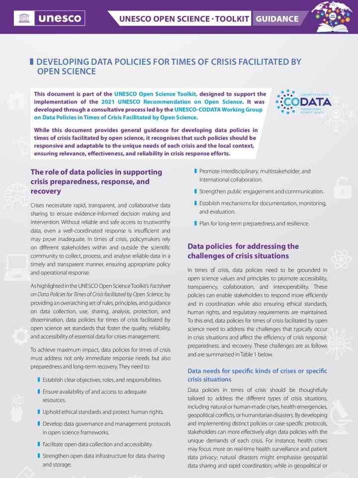 Developing data policies for times of crisis facilitated by Open Science: guidance thumbnail