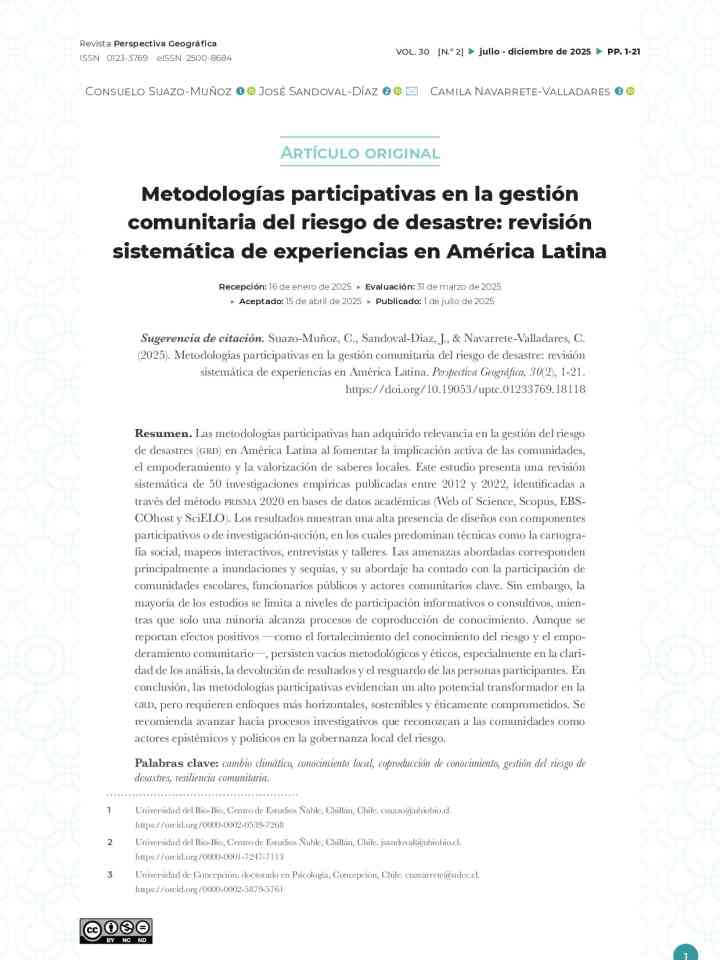 Metodologías participativas en la gestión comunitaria del riesgo de desastre: Revisión sistemática de experiencias en América Latina thumbnail
