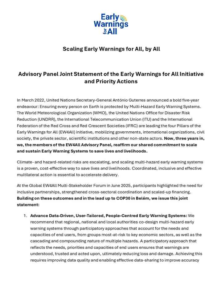 Advisory Panel Joint Statement of the Early Warnings for All Initiative and Priority Actions thumbnail