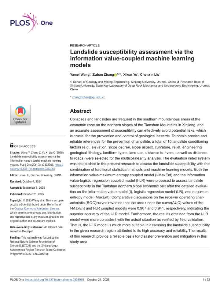 Landslide susceptibility assessment via the information value-coupled machine learning models thumbnail