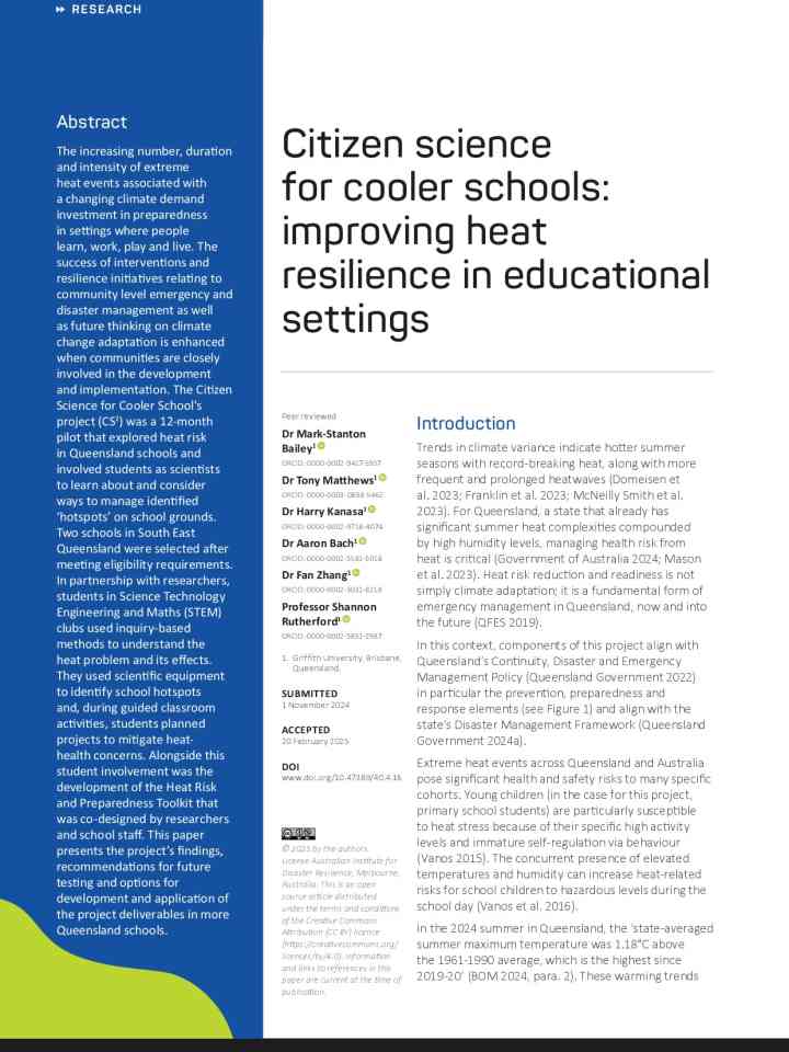 Citizen science for cooler schools: improving heat resilience in educational settings thumbnail