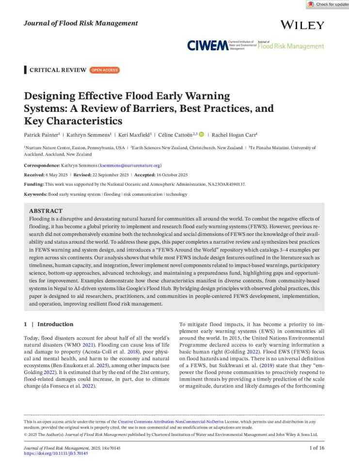 Designing effective flood early warning systems: a review of barriers, best practices, and key characteristics thumbnail