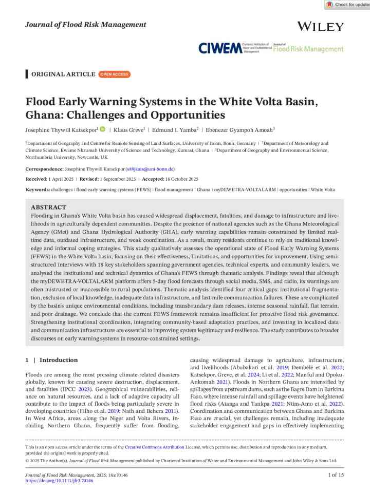 Flood early warning systems in the White Volta Basin, Ghana: challenges and opportunities thumbnail