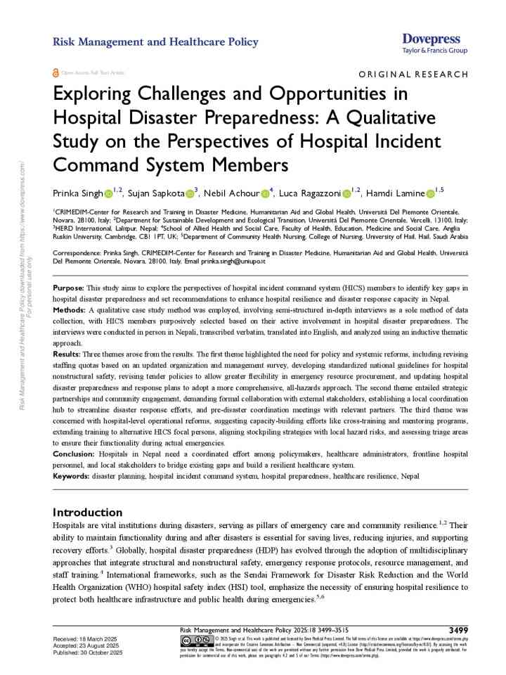 Exploring challenges and opportunities in hospital disaster preparedness: A qualitative study on the perspectives of hospital incident command system members thumbnail